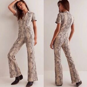 Free People Beige Snake Print Jumpsuit